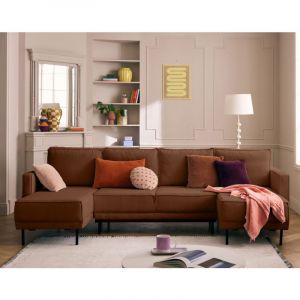 Charlie - canap&eacute; panoramique en U 7 places - convertible avec coffre - en tissu - Terracotta