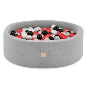 Piscine à Balles pour Bébé Enfants pour la Chambre des Enfants MISIOO Ronde Coton Gris 90x30 cm 200 Balles: Rouge/Noir/Transparent