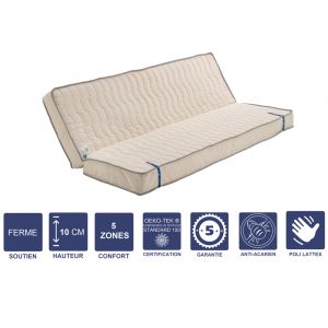 Literie Julien Matelas Ferme Pour tous Clic Clac 120x190 x 10 cm + Oreiller Visco Découpe ise 60 cm 5 zones de Confort Noyau P