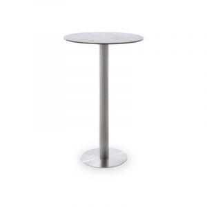 Pegane Table bar ronde avec plateau céramique Gris avec piètement acier brossé - L65 x H105 x P65 cm