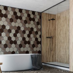 Sticker Mural Carrelage adhésif Cuisine Salle de Bain - CARREAUX DE CIMENT HEXAGONES SHADES OF BROWN - 28stickershexagones15x13,5cm