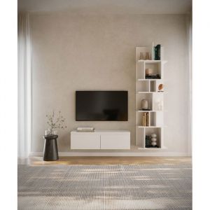 &Eacute;tag&egrave;re murale et autoportante &agrave; compartiments asym&eacute;triques 180 &times; 50 cm blanc &ndash; BEMMI