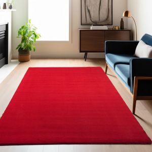 Carpetsale24 Tapis salon 160x200 cm Rouge Uni moderne et moelleux &agrave; poil court, avec sous-couche antid&eacute;rapante, lavable