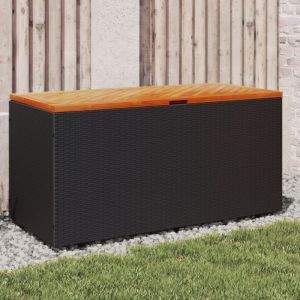 VidaXL Boîte de rangement de jardin noir résine tressée bois d acacia