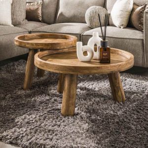 Mes Lot de 2 tables basses rondes 60 et 80 cm en bois de manguier