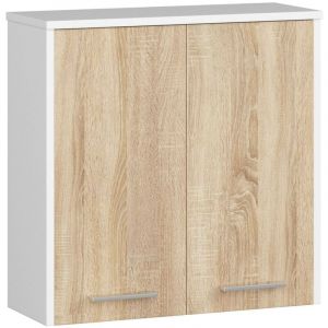 Armoire salle de bains Akord fin, accr. au mur Blanche 60 cm 2 portes façade Chêne Sonoma 2 étagères 60x22,5x60 cm