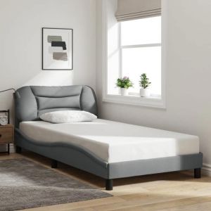 VidaXL Cadre de Lit avec Tête de Lit, Lit Rembourré, Sommier à Lattes, Lit Simple, Lit Adulte de Chambre à Coucher Intérieur, Moderne, Gris Clair 100x200 cm Tissu