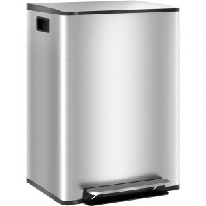 Homcom Poubelle de cuisine à pédale 2 compartiments 2 x 30L - seaux amovibles - acier inox. brossé