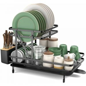 Giantex &Eacute;gouttoir &agrave; Vaisselle Cuisine Niveau Sup&eacute;rieur D&eacute;tachable, Porte-Vaisselle Antirouille 3 Bac de R&eacute;cup&eacute;ration Amovible 58x42x37cm