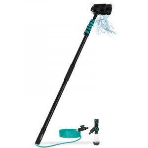 VONROC Brosse t&eacute;lescopique hybride &ndash; Manche Aluminium & Carbone 3K &ndash; 7,5m &ndash; Avec brosse multifonction, tuyau interne 11m, distributeur de savon