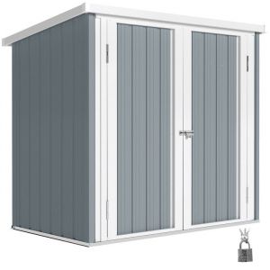 Outsunny Abri de jardin - 1,09 m&sup2; - 2 Portes verrouillables - 147 x 86 x 134 cm - t&ocirc;le d'acier - Gris clair Blanc