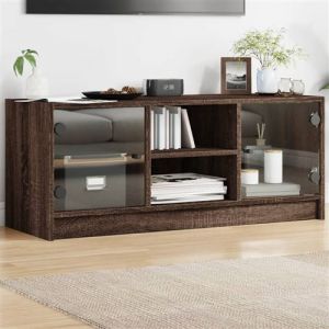 VidaXL Meuble TV avec portes en verre ch&ecirc;ne marron 102x37x42 cm