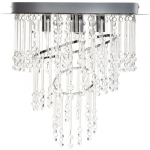 Beliani Lustre Glam Lampe à Suspension ⌀ 35 cm en Métal Cristaux de Verre Argenté Finition Chromée Esmelle