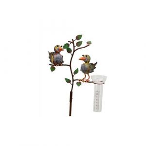 L'h&eacute;ritier du temps Superbe Pluviom&egrave;tre &agrave; Piquer Tuteur Plante D&eacute;coration de Jardin Motif Oiseaux en Fer Patin&eacute; et Tube en Verre 15x29x132cm Multicolore