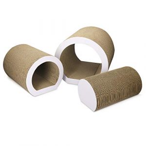 Navaris Tunnel Griffoir pour Chats - Lot 2X Tunnel à Gratter 1x Grattoir pour Chat Chaton - Jouet Multifonction - en Carton - Tailles Variées