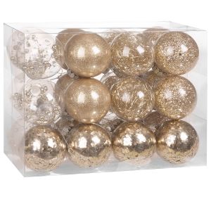 24 boules de No&euml;l Champagne 8cm en plastique