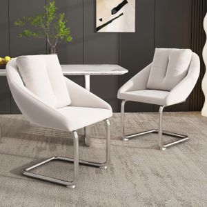 Wishdor - Lot de 2 chaise de salle à manger en velours, pieds en métal, beige