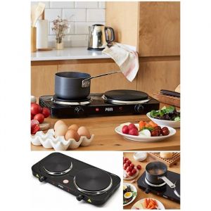 PEM Double Plaque Chauffante &Eacute;lectrique - Non sp&eacute;cifi&eacute; - 2 Foyers - 2500 W - Protection Surchauffe - Noir