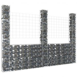 VidaXL Panier de gabion en forme de U avec 3 poteaux Fer 260x20x200 cm