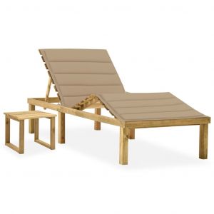 VidaXL Chaise longue de jardin avec table et coussin Pin imprégné Beige