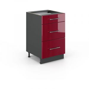 Armoire basse &bdquo;Fame-Line 50cm bordeaux haute brillance/anthracite avec tiroir Vicco