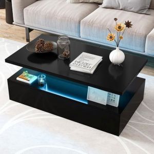 Table basse led 20 lumi&egrave;res laqu&eacute;e noir 110x60x40cm