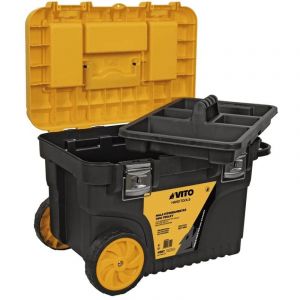 Vito Boite &agrave; outils mobile 59.5 x 38 x 42 cm Malette de chantier roulante avec Poign&eacute;e t&eacute;lescopique Coffre &agrave; outils