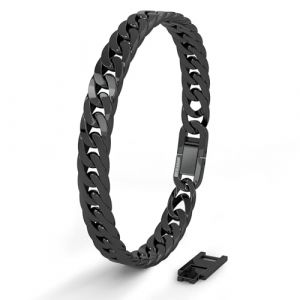 SERASAR Bracelet en acier inoxydable premium pour homme [Cubain] acier chirurgical 316L noir 23 cm