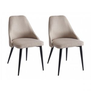 Image de Lot de 2 chaises EZRA Tissu et m&eacute;tal Cr&egrave;me