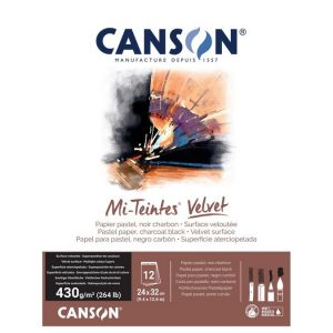 Canson Mi-Teintes Velvet - Bloc 12 feuilles de papier pastel 24x32-430g/m&sup2; - Noir charbon