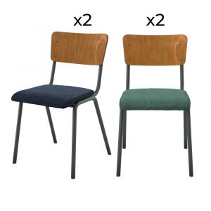 Image de Pack 4 chaises en velours bleu et vert - NICO