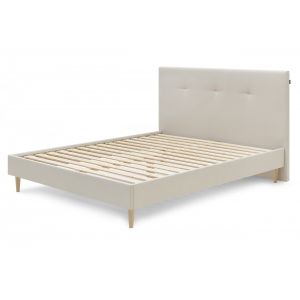 Image de Bobochic Structure de lit TORY avec lattes massives et pieds en bois naturel 160 x 200 cm Beige