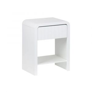 Sweeek - Table de chevet effet bois blanc rainuré 1 tiroir. 1 étagère