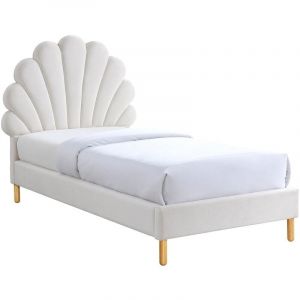 Lit coquillage 90 x 190 cm - Velours - Blanc - MOANA
