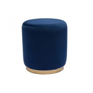 Miliboo Pouf rond en velours bleu marine et m&eacute;tal dor&eacute; D40 cm amaya