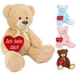 Brubaker Peluche g&eacute;ante XXL - Ours / Nounours - 100 cm - Beige - C&oelig;ur en Peluche 'Ich Liebe Dich' Inclus
