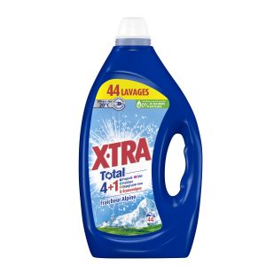 X.Tra X, Tra Total - Lessive Liquide - 4 plus 1 - Propreté - Eclat - Fraîcheur - Engagé pour vous - Economique - Une seule lessive pour tout votre linge - Fraîcheur Alpine - Efficace des 20°C - 44 Lavages
