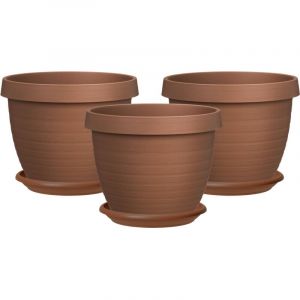 Scheurich Set de 3 pots à fleurs Country Star 40 avec soucoupes, en plastique coloris: terre cuite, 39 cm de diamètre, 30 cm de hauteur, 21,5 l vol.