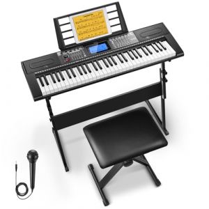 Donner Keyboard Piano 61 Key, Kit de clavier &eacute;lectrique avec 249 voix, 249 rythmes - Comprend un support de piano, un tabouret, un microphone, Cadeau pour les d&eacute;butants, Noir(DEK-610S)