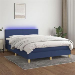 VidaXL Sommier à Lattes de Lit avec Matelas et LED, Lit Rembourré, Lit Double, Lit Adulte de Chambre à Coucher Intérieur, Moderne, Bleu 140x190 cm Tissu