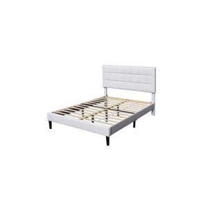 Lit riley pour matelas 140x200-Sommier+Tête de Lit Capitonnee Couleur BLANC+Pieds en 16cm pour matelas-2x13Lattes