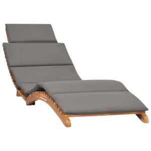 Image de VidaXL Chaise longue pliable avec coussin gris foncé Bois de teck