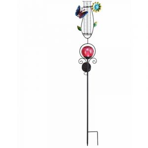 Deuba Lampe solaire pluviom&egrave;tre d&eacute;coratif rouge acier inoxydable &eacute;clairage jardin m&eacute;t&eacute;o IP44 capteur lampe de jardin lanterne capteur cr&eacute;pusculaire