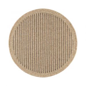 Tapis ext&eacute;rieur rond - 120cm - naturel - 100% polypropyl&egrave;ne r&eacute;sistant aux UV - 1400 gr/m2 - KAF&Eacute;