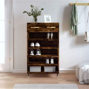 VidaXL Armoire à Chaussures, Étagère à Chaussures avec Tiroir et Pieds, Meuble à Chaussures avec 5 Compartiments Salon, Chêne Fumé Bois d'Ingénierie