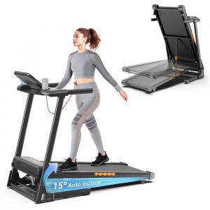 Tapis De Course Ft61,Tapis Roulant Fitness Pliable 15 %, Moteur Puissant 3.0hp, Vitesse 1–14km/H, Ecran Led, Support Tablette