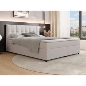 Ensemble complet boxspring tête de lit capitonnée + sommiers + matelas + surmatelas - 180 x 200 cm - Tissu - Gris clair - SIERO II d