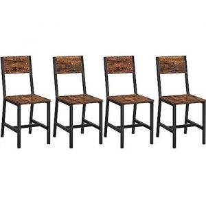 4 Chaises de salle à manger acier effet bois marron rustique