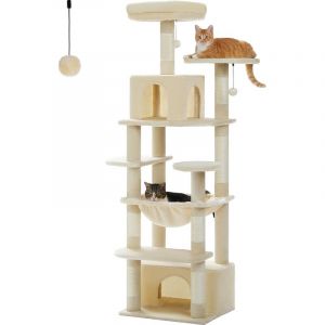 Pawz Road - Grand Arbre à Chat Géant, Poteau Griffoir Sisal, Panier et Maison super Large pour Chats - 164cm Beige