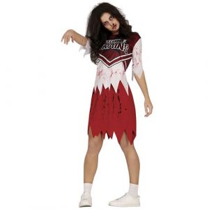 FIESTAS GUIRCA Costume de pom-pom girl zombie - Déguisement de pom-pom girl uniforme rouge Halloween Femme Taille 42-44 L